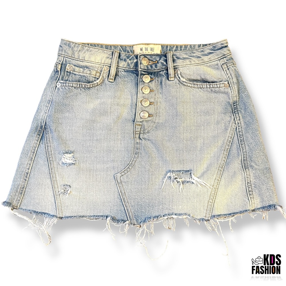 We The Free Distressed Button Front Mini Jean Skirt 26